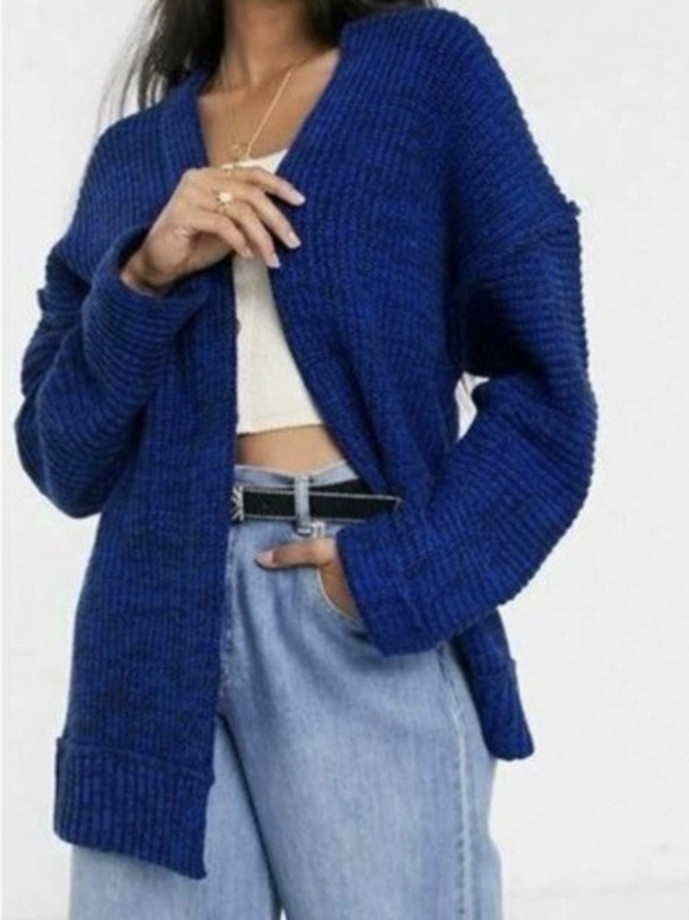 Free People Royal Blue Chunky Open-Front Cardigan